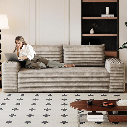 71" Boneless Loveseat Sofa - Cloud Couch with Memory Foam, Comfy Deep Seat - Corduroy Floor Sofa, No Assembly Required - Small Space Friendly for Living Room, Bedroom, Apartment, Corduroy, Camel