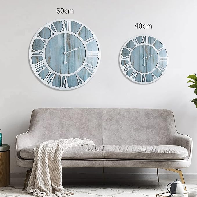 1st owned Wall Clocks for Living Room Decor,24" Vintage,Round Silent Non Ticking,Black Metal,Modern Wood Clocks for Home Bedroom,Kitchen,Garden,Office,Cafe,Modern Wall Decoration -Roman Numerals
