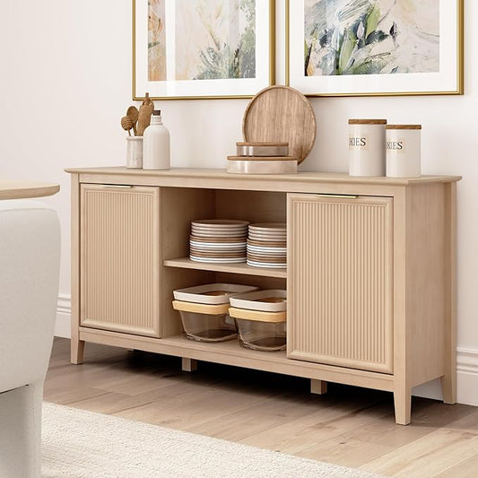 Bush Home 58-inch Sideboard Storage Cabinet, Dining Room Furniture, Camille Collection, Natural Birch