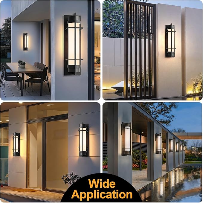 ALVIME Outdoor Wall Sconce, 15 inch Matte Black Exterior Lighting Fixtures, Waterproof Modern Outdoor Wall Light, Outside Sconce Lights for House, Entryway, Patio, Garage, E26 Base&Etched Opal Glass