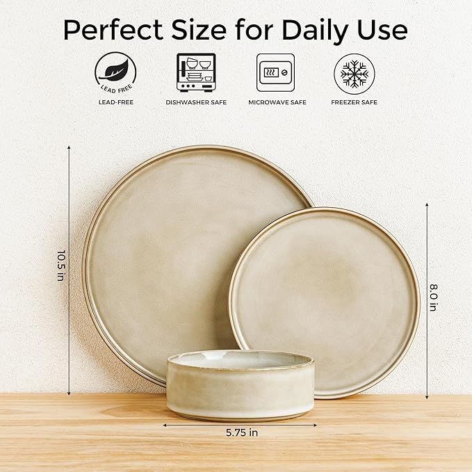 AmorArc Ceramic Dinnerware Sets, Handmade Reactive Glaze Stoneware Plates and Bowls Sets,Highly Chip and Crack Resistant | Dishwasher & Microwave Safe Dishes Set, Service for 4 (12pc)