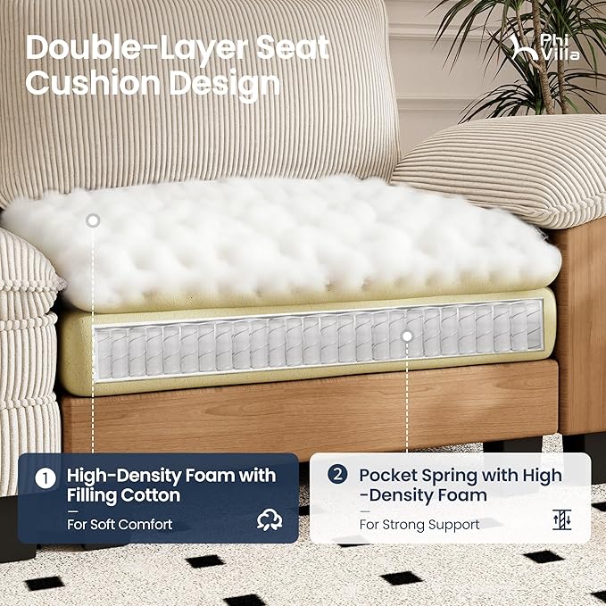 PHI VILLA Cloud Modular Couches Sets, 3 Pieces Large Sectional Sofa Set with Loveseats, 7-Seater Upholstered Couch for Living Room, Corduroy, Beige