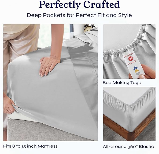 California Design Den Natural 100% Cotton Sheets, Twin XL Sheets Set, 400 Thread Count Sateen Bedding for Dorm Rooms & Adults, Deep Pockets, Cool & Durable - Light Grey