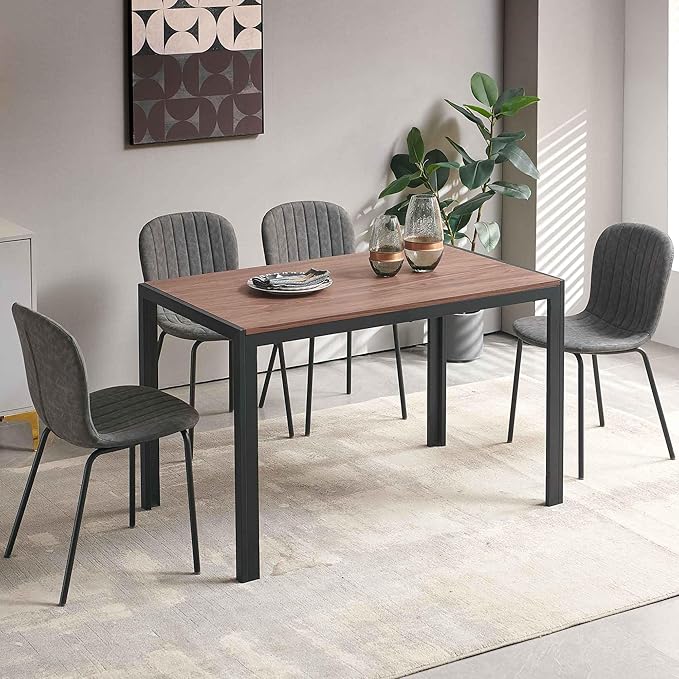 Dining Room Table Set for 4, 47" Rectangle Walnut Color Dining Table with Thick MDF Tabletop, Dark Grey Kitchen Chairs Upholstered Accent Chairs for Small Spaces