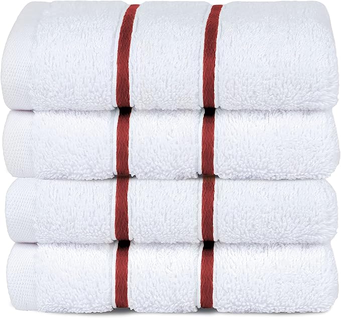 4 Packed White Washcloth Set, 100% Turkish Cotton Washcloths Washrags, Small Hand Face Towels for Bathroom and Kitchen, Bordeaux Red