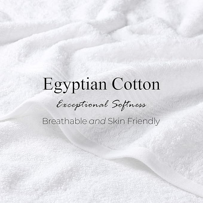 Superior Egyptian Cotton 6-Piece Towel Set, Bathroom Essentials, Towels For Bathroom, Apartment, Airbnb, Guest Bath, Face, Hand, Bath Towels, Washcloths, Absorbent, Fast Drying, White