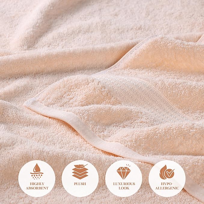 Superior Egyptian Cotton 2-Piece Bath Sheet Towel Set, Oversized Body Towels For Adults And Kids, Large Towel For Bath, Shower, Guest Bathroom, Spa, Gym, Resort, Essentials, Airbnb, Peach