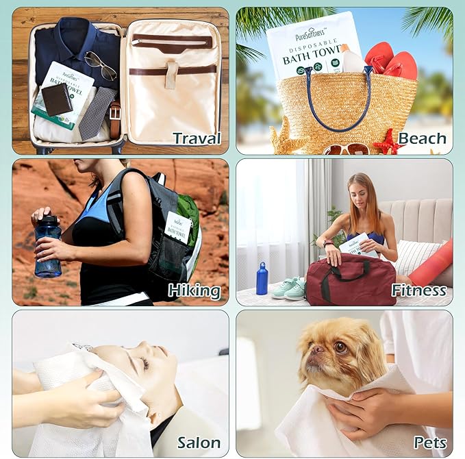 Disposable Bath Towels, Extra Large 57"x28", Ultra Thick, Soft yet durable, Individually Wrapped Travel Pack for Business Trip Workout Swimming Camping & Guest Towels (10 Towels in 1 Box)