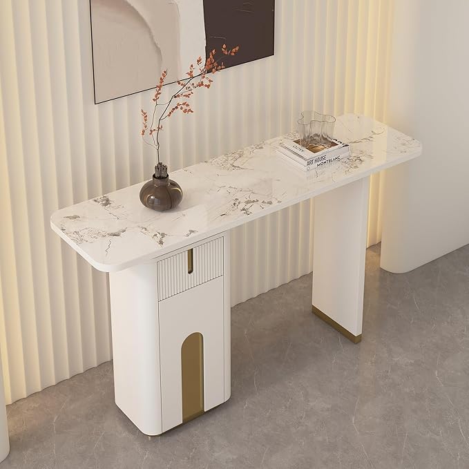 homary Artus 48" Modern Sintered Stone Console Table with Hidden Storage & Shelves, Fluted Entryway Table for Hallway or Living Room