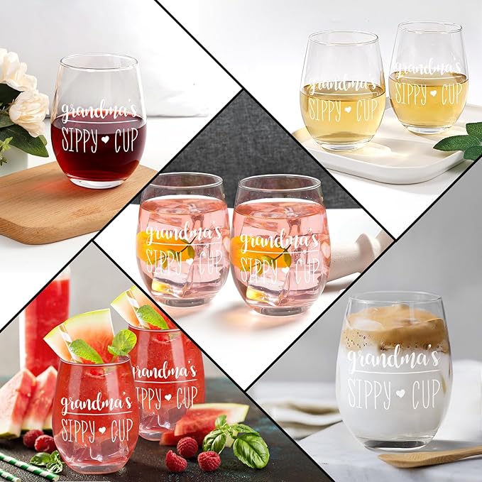 Futtumy Grandma’s Sippy Cup Stemless Wine Glass, Grandma Wine Glass, Grandma Christmas Gifts from Grandkids, Mothers Day Gifts for Grandma, Grandma Gifts for Grandmother New Grandma Nana Mimi