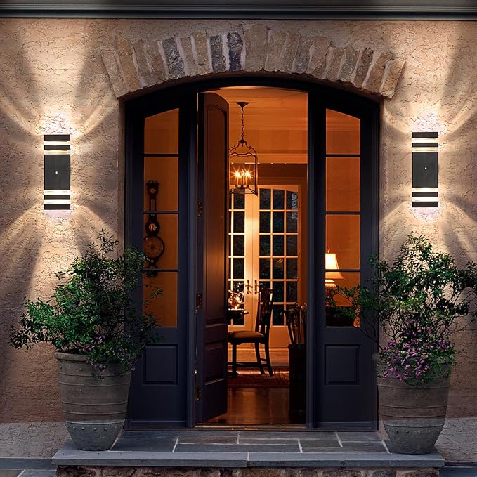 Dusk to Dawn Outdoor Wall Lights - Waterproof 2-Layer Design, Modern Aluminum Exterior Light Fixtures for House, Warm Whtie Up and Down Porch Lights, Ideal for Garage and Patio 1 Pack