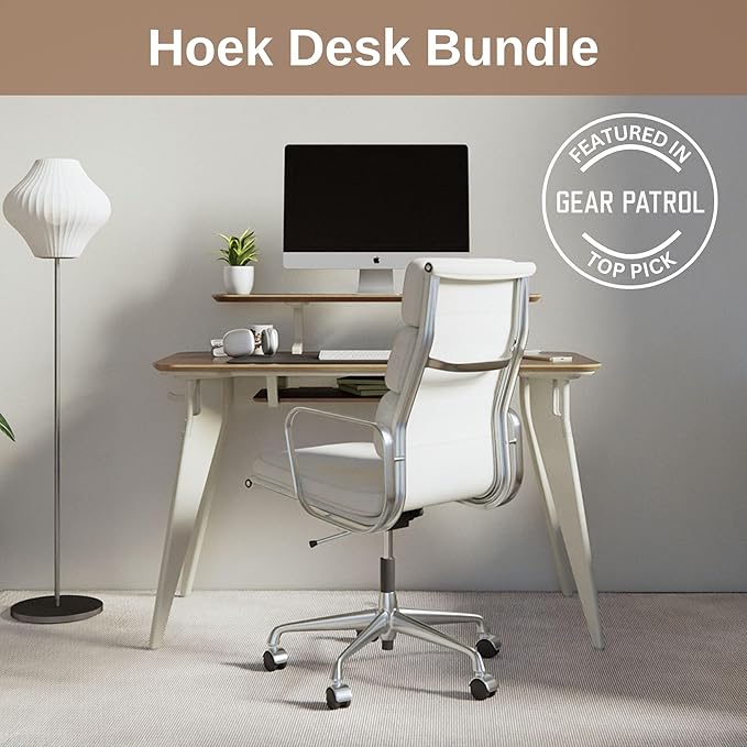 HOEK Desk Bundle, 47.5" x 23", Modular Collapsible Workstation with SNAP Assembly, Monitor Shelf, Under Shelf, Side Hook and Wall Cleat, Portable Folding Computer Desk for Home Office (Walnut/White)