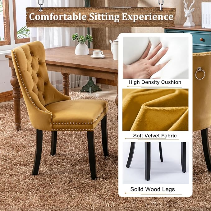 Goujxcy 78.7" Farmhouse Extendable Dining Room Table Set for 4, 5-Piece Rectangle Kitchen Dining Room Table Set with Wood Base and 4 Yellow Velvet Dining Chairs, Extending Kitchen & Dining Table Set
