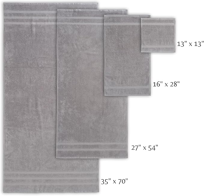 SOFE H&L | Olea Luxury Turkish Cotton Bath Towels Set of 3 : 1 Bath Towel, 1 Hand Towel, 1 Wash Cloths, Cool Gray |Thick, Premium, Soft, Durable, Absorbent - Hotel Quality Towel Sets for Bathroom