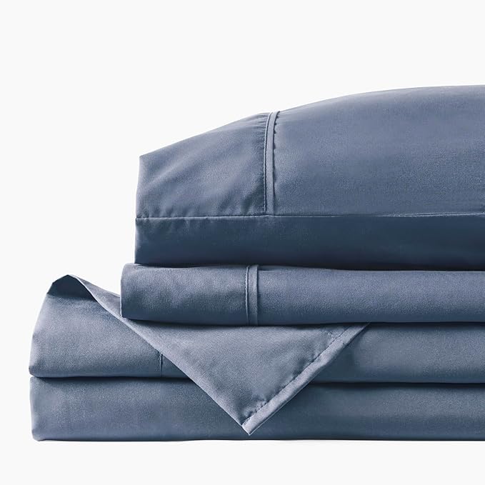 PeachSkinSheets French Blue Sheet Set - 1500tc Level of Softness - Extra Soft Cooling Sheets for Hot Sleepers and Night Sweats - Queen