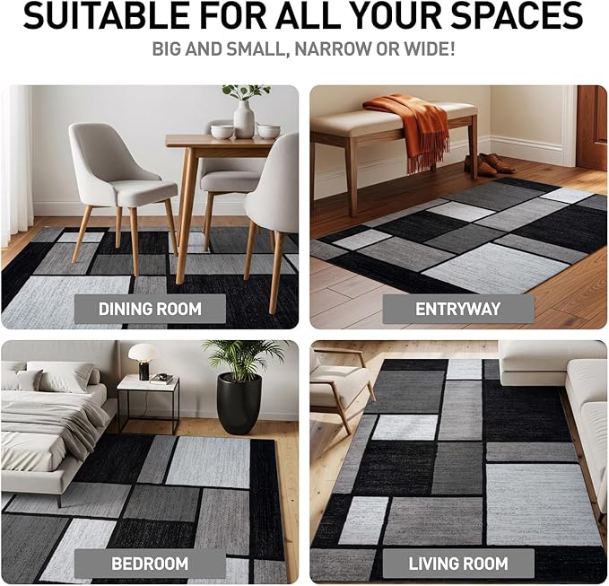 Rugshop Contemporary Modern Boxes for Home Office,Living Room,Bedroom,Kitchen Non Shedding Area Rug 3'3" x 5'3" Gray