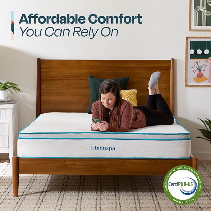 Linenspa 10 Inch Memory Foam and Spring Hybrid Mattress - Medium Feel - Bed in a Box - Quality Comfort and Adaptive Support - Breathable - Cooling - Perfect for a Guest Bedroom - King Size