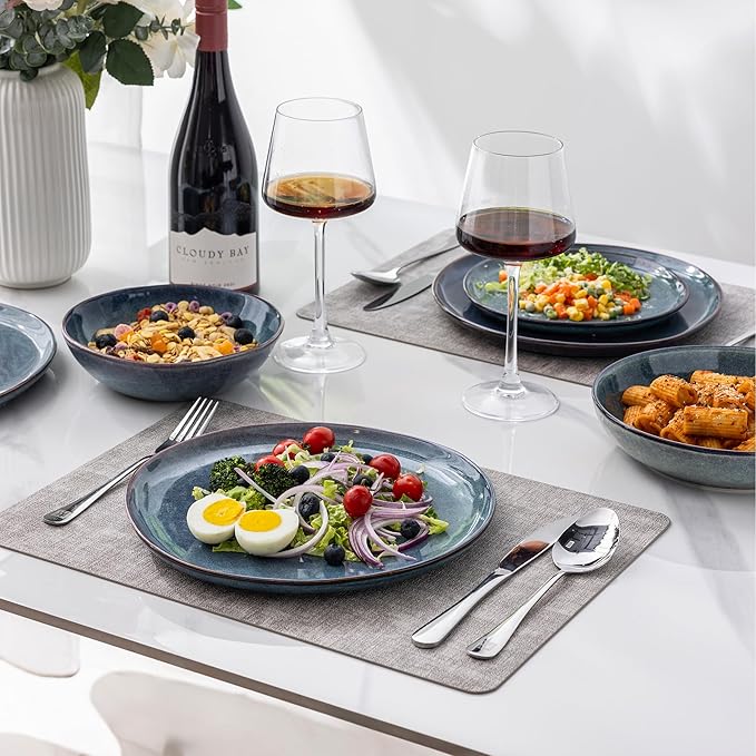 AmorArc Ceramic Dinnerware Sets,Handmade Reactive Glaze Stoneware Plates and Bowls Set,Highly Scratch Resistant | Dishwasher & Microwave Safe,Service for 8 Dishes Set (24pc)