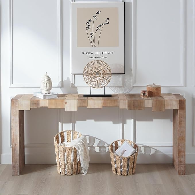 71" Rustic Wooden Console Table with Step-Block Design, Mid Century Modern Sofa Table Behind Couch, Farmhouse Wood Entryway Table for Living Room, Entrance