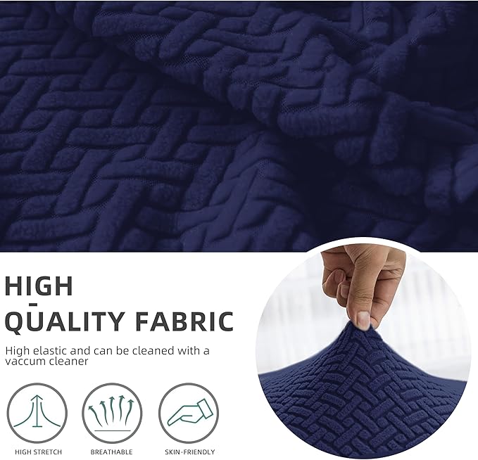 Genina Recliner Chair Covers, Stretch Reclining Chair Cover, Recliner Sofa Slipcovers Stripe Jacquard Lazy Couch Covers Furniture Protector Covers for Pet Kid (Navy Blue, 1 Seat)