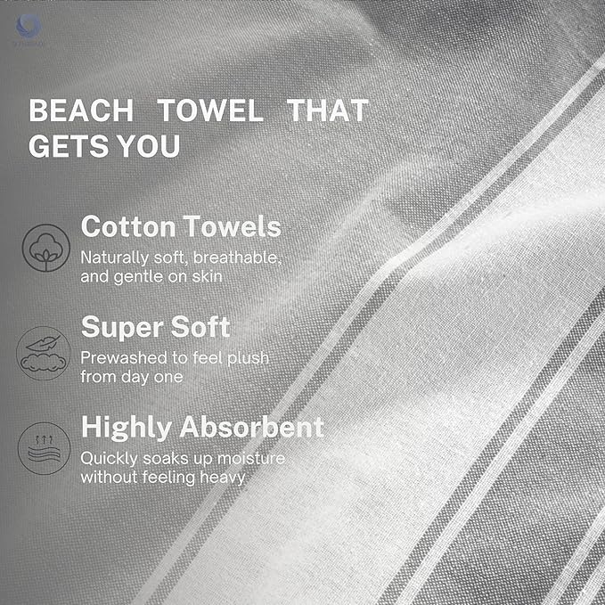 Cotton Turkish Beach Towel with Towels Oversized 36"x72" Pool Absorbent Extra Large Quick Dry Sand Travel Towel (Grey, 4 Pack)