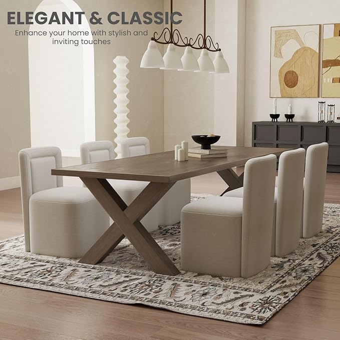 White Upholstered Dining Chairs Set of 2, Armless Modern Linen Dining Chairs with High Back, Kitchen Chair for Dining Room/Restaurant/Living Room