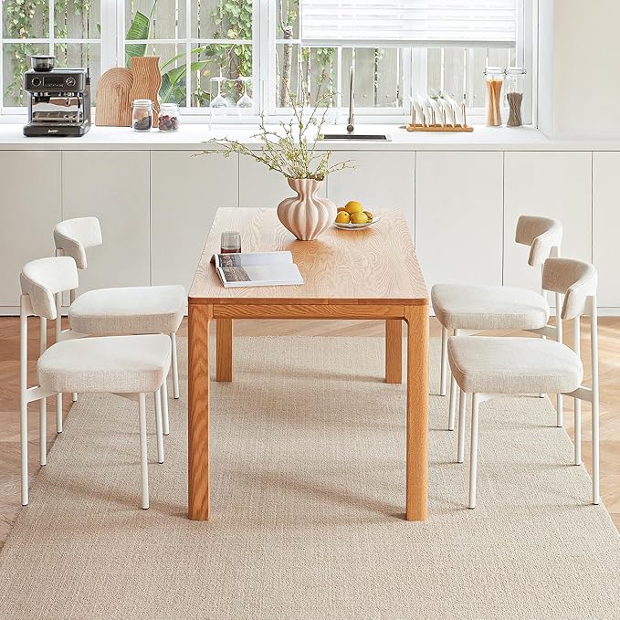 Beige Fabric Dining Chairs Set of 4, Armless Upholstered Kitchen Chair,Modern Dining Room Chair with Curved Backrest