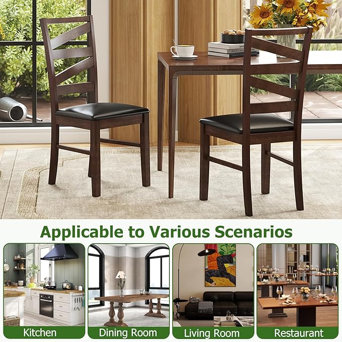 GOFLAME Wooden Dining Chairs Set of 4, PU Leather Upholstered Kitchen Chairs with W-Shaped Hollowed Backrest, Rubber Wood Legs, Armless Side Chairs for Living Room, Dining Room, Restaurant