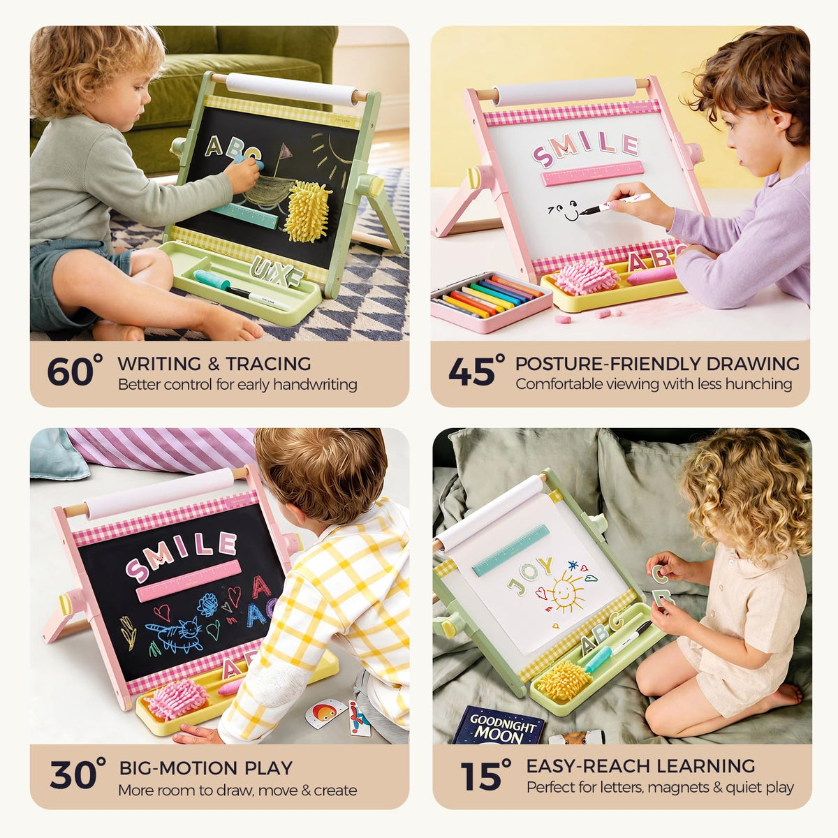 Tiny Land Tabletop Kids Art Easel, 5-Level Magnetic Drawing Board