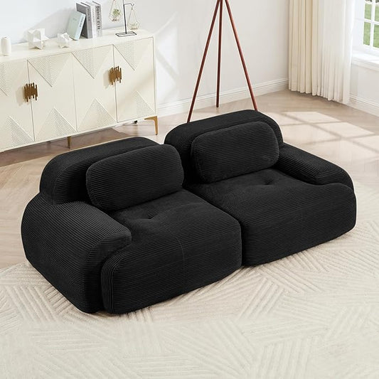 80" Modern Corduroy Boneless Love Seat Couches, 2 Seater Large Sectional Couches for Living Room, Black Cloud Modular Sectional Sofa, Memory Foam, Extra Deep Loveseat, No Assembly