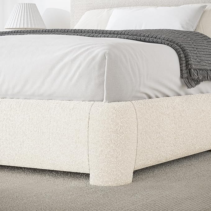 BarnFurin Twin Size Bed Frame,Cloud Boucle Upholstered Platform Bed Frame with Headboard, Modern Style, Soft Rounded Corners, No Box Spring Required, Easy Assembly, Cream
