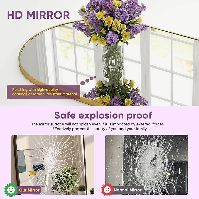 Full Length Mirror, 71"x32" Arched Floor Mirror Freestanding, Oversized Floor Standing Full Body Mirror with Stand for Bedroom, Hanging Mounted for Living Room Cloakroom, Gold