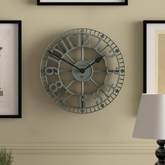NEWGATE® Warehouse Wall Clock | Skeleton Clock | 16 inch | Asparagus Green with Black Hands | Contemporary Vintage Style for Kitchen, Living Room or Office