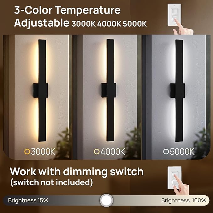 Upgraded 2-Pack 40.1in Black Long Modern LED Outdoor Wall Lights 3000K 4000K 5000K Dimmable Exterior Wall Sconce Outside Light fixtures for House Garage Front Door
