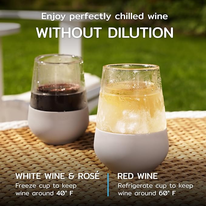 Host Wine Freeze Cooling Cups, Freezer Cups for Drinks, Insulated Tumblers Cool Wine Glasses Set of 2, 8.5oz in Gray