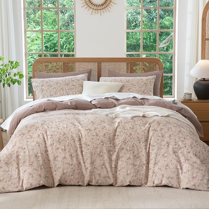 King Size Floral Comforter Set 3 Pieces Soft Cute Fresh Floral Bedding Lightweight Garden Style King Floral Botanical Comforter for All Seasons and 2 Pillowcases