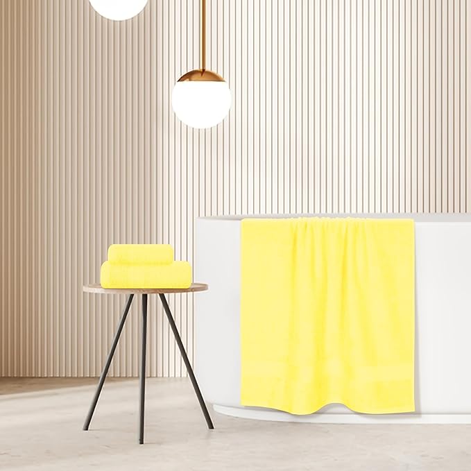 BOUTIQUO Ultra Soft 3 Pack Cotton Towel Set, Contains a Bath Towels 27x54 inch, a Hand Towels 16x24 inch & a Wash Coths 12x12 inch, Ideal Everyday use, Compact & Lightweight - Lime Yellow