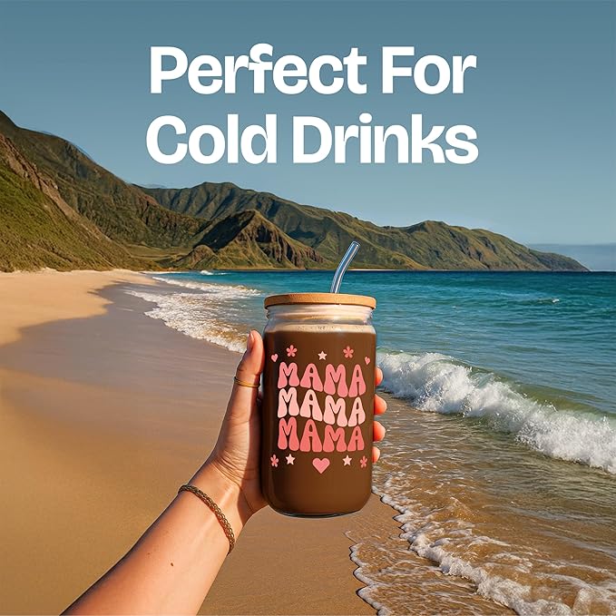 KLUBI Mama Gifts for Mothers Day from Daughter - Mom Glass Tumbler 16 Ounce Mama Cups Tumbler with Straw - Birthday Gift for Mom Iced Coffee Glass Nutritional Facts