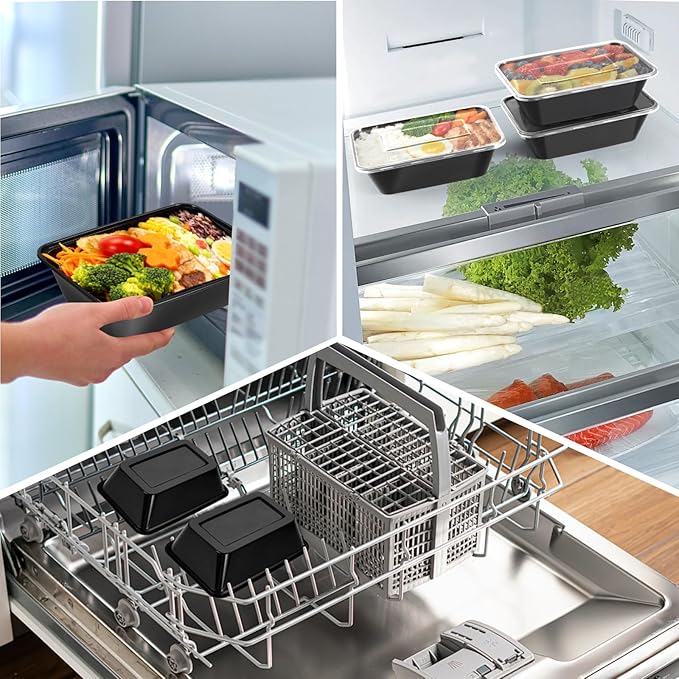 50 pack (100 pieces) 25oz meal prep containers, reusable, easy to open with lid, food safe, suitable for microwave ovens, refrigerators and dishwashers, plastic food storage trays