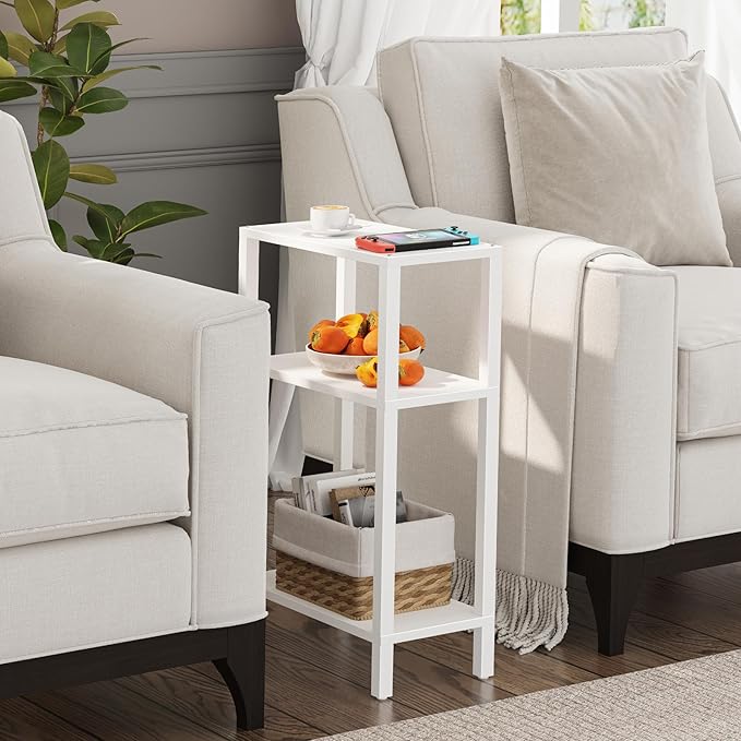 TUTOTAK Small Side Table, Narrow End Table, Skinny Sofa Table, Slim Nightstand, Couch Table, Living Room, Bed Room, White TB01BW077