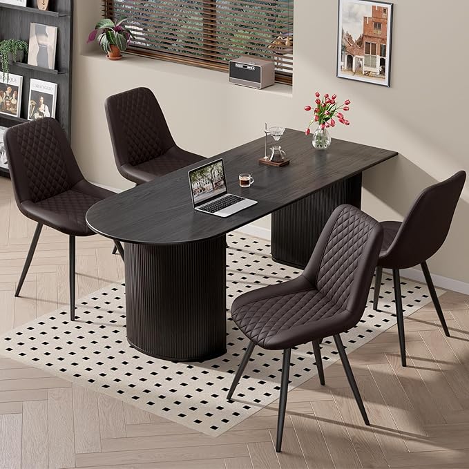 Modern Dining Chairs Set of 4, Quality Faux Leather Upholstered Dining Chairs with Metal Legs, Dinner Chairs for Dinning Room Kitchen,Dark Brown