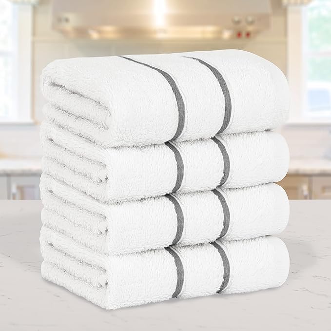 4 Packed White Washcloth Set, 100% Turkish Cotton Washcloths Washrags, Small Hand Face Towels for Bathroom and Kitchen, Dark Gray