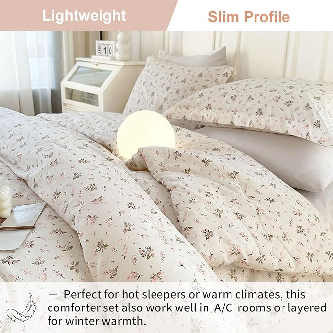 EAVD Girls Pink Floral Twin XL Comforter Set Boho Soft Washed Microfiber Bedding Set 1 Cute Floral Comforter and 2 Pillowcases Chic Vintage Garden Botanical Pattern