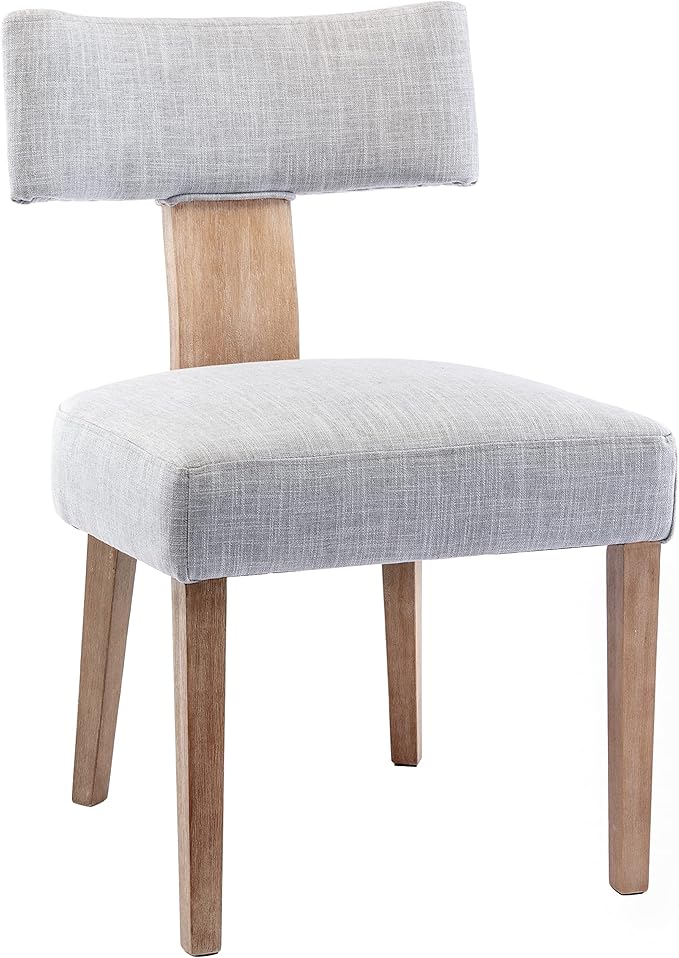 Linen Dining Chairs Set of 4, Modern Dining Chair with Wood Legs, Upholstered Dining Chairs for Dining Room, Kitchen, Vanity, Living Room, Grey