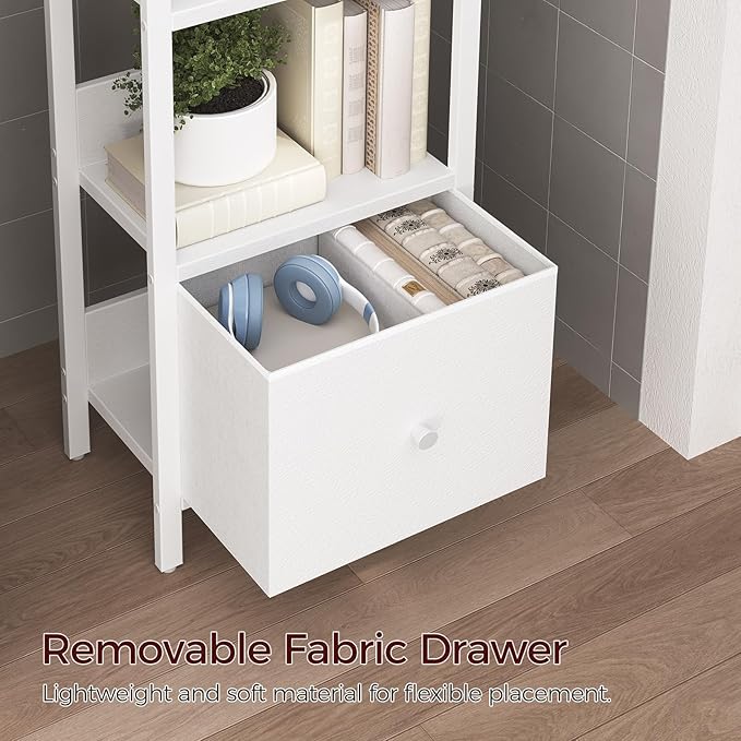 Bookshelf, 6-Tier Bookcase with Drawer, Small Book Shelf for Small Space, Storage Shelf Organizer, for Living Room, Bedroom, Study, Kitchen, White BKWT66101
