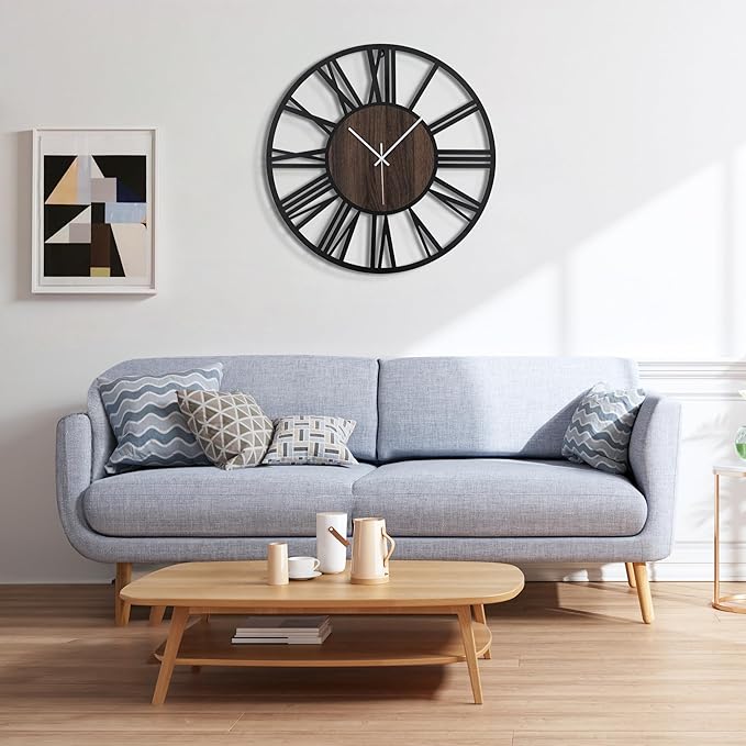 Large Wall Clock for Living Room Decor, 14 Inch Non Ticking Silent, Battery Operated Modern Vintage Oversized Wall Clock for Bedroom Kitchen