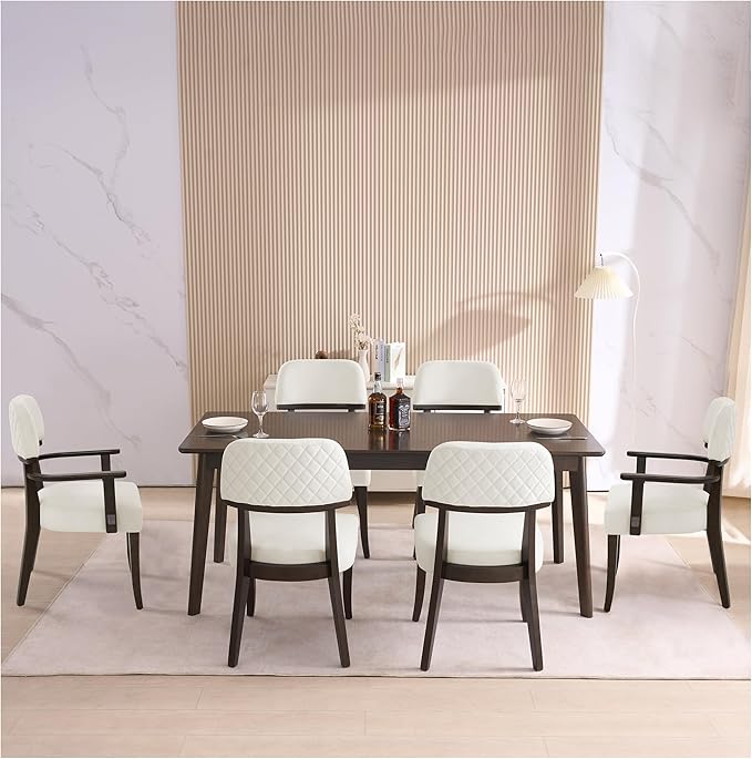 Modern Wood Dining Chairs Set of 6, Velvet Upholstered Kitchen Chairs with Open Curved Backrest & Black Hardwood Legs for Vanity, Living Room, 350 LBS Capacity, White