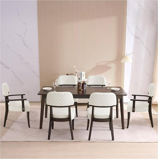 Modern Wood Dining Chairs Set of 6, Velvet Upholstered Kitchen Chairs with Open Curved Backrest & Black Hardwood Legs for Vanity, Living Room, 350 LBS Capacity, White