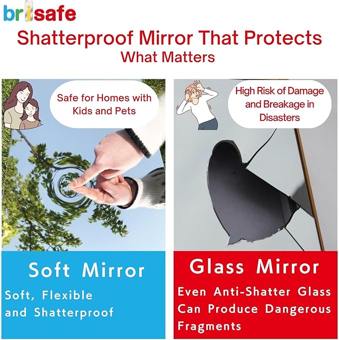 brisafe 1PCS 71"x44" Ultra-Light Full Length Mirror – Frameless Wall-Mounted Mirror for Home Gym, Yoga Studio, or Living Room | Easy Installation, Commercial Grade & Insurance Eligible