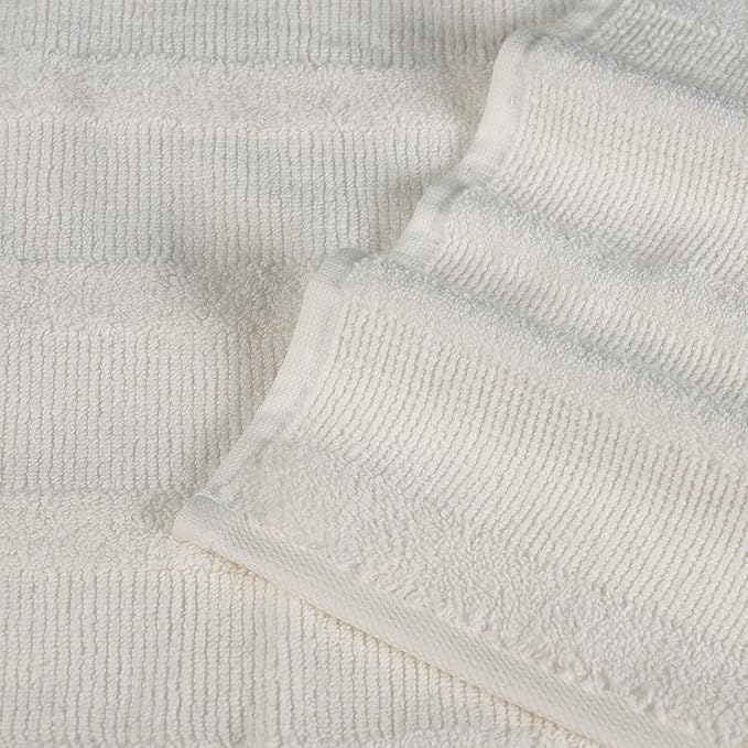 Superior Roma Cotton Hand Towels, Set of 6, Highly Absorbent, Ribbed Design, Quick-Dry, Shower, Spa, Kitchen Basics, Bathroom Essentials, Medium Weight Towels, Solid, 6 Pack, Ivory